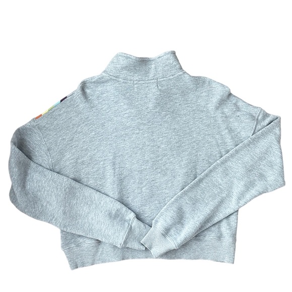 NWT Wildfox Knit Rainbow Cropped Quarter Zip Long Drop Shoulder Sleeve Pullover - Picture 4 of 6